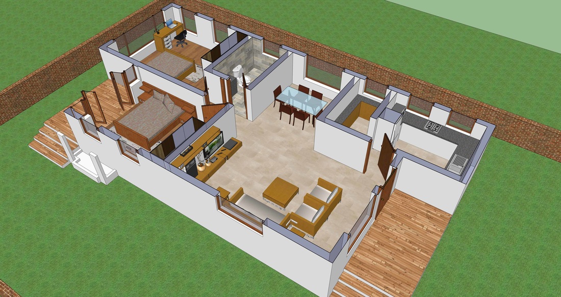 3D Interior View of Small House Plan - SHP 1021