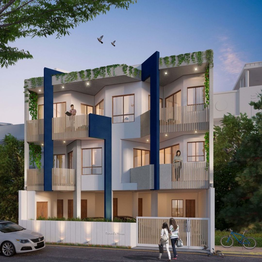 Rendered External View for a Bungalow in Indore by RSDM Architects, Mumbai